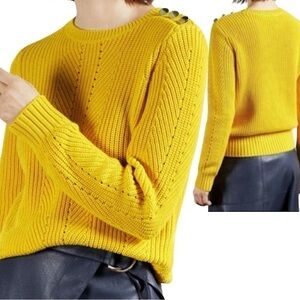 Ted Baker Coastal Knit Sweater Sz 4 (L) Yellow Crew Neck Long Sleeves Pullover